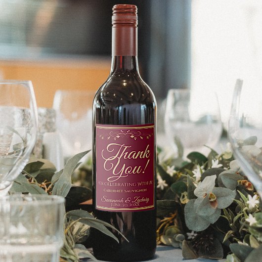 Goud op Bourgogne Maroon Elegant Weddenschap Bedan Wijn Etiket