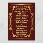 Goud op Bourgondische Art Deco bruiloft Menu (Voorkant)