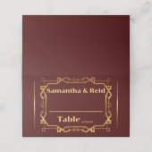 Goud op Bourgondische Art Deco bruiloft Plaatskaartje (Buitenkant ongevouwen)