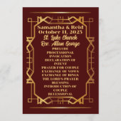 Goud op Bourgondische Art Deco bruiloft Programmakaart (Voorkant)