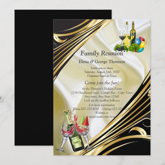Goud op Champagne Silk Reunion Aankondigingen (Voorkant / Achterkant)