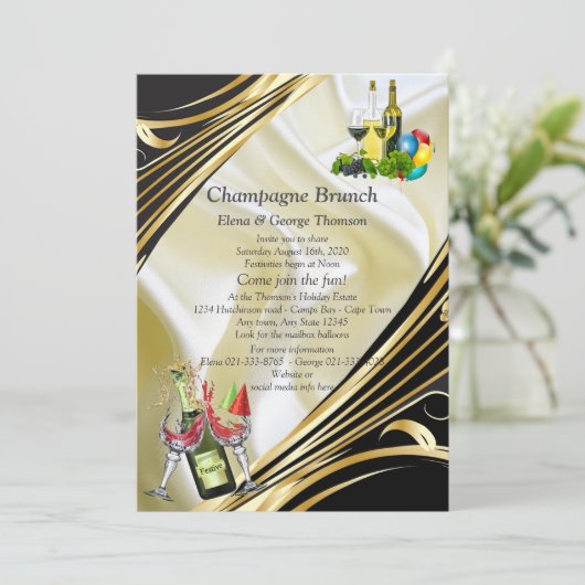 Goud op Champagne Zijde Brunch Aankondigingen (Staand voorkant)