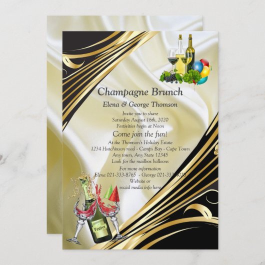 Goud op Champagne Zijde Brunch Aankondigingen (Voorkant / Achterkant)
