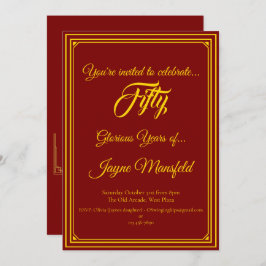 Goud op Deep Red verjaardagsfeest uitnodiging
