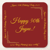 Goud op Deep Red verjaardagsfeestje Kartonnen Onderzetters (Voorkant)