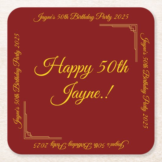 Goud op Deep Red verjaardagsfeestje Kartonnen Onderzetters (Voorkant)