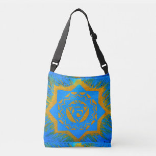 goud op een blauw tandexontwerp crossbody tas
