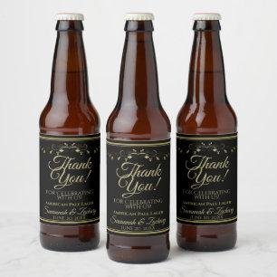 Goud op fles met zwarte bruiloft bier etiket