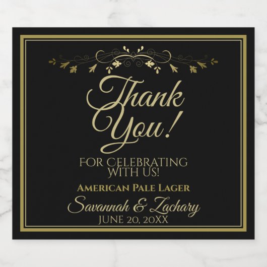 Goud op fles met zwarte bruiloft bier etiket (Enkel label)