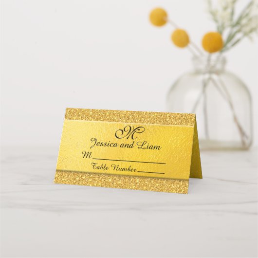 Goud op Gold Glitter Place Card Plaatskaartje (Voorkant)
