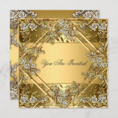 Goud op Goud Uitnodiging voor Elke Feest (Voorkant / Achterkant)