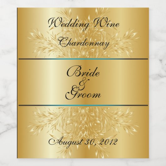 Goud op Gouden Bloemen Trouwwijn Label Wijn Etiket (Enkel label)