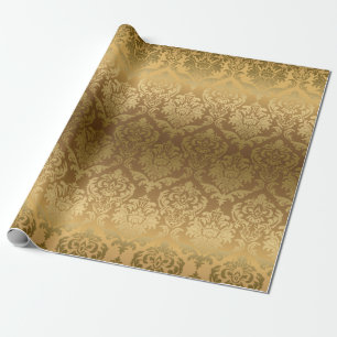 Goud op gouden florale damaspatroon cadeaupapier