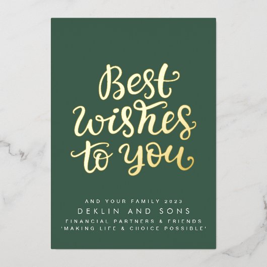 Goud op Groen Beste Wens voor u en uw gezin Folie Feestdagenkaart (Voorkant)