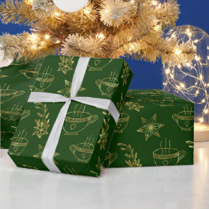 Goud op groene kerstsymbolen naadloos patroon cadeaupapier