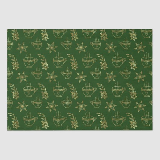 Goud op groene kerstsymbolen naadloos patroon tissuepapier (Voorkant)