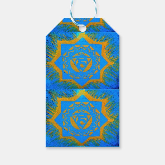 goud op het blauwe tantrische symbool cadeaulabel (Voorkant)