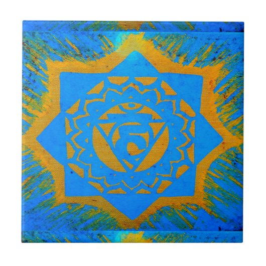 goud op het blauwe tantrische symbool tegeltje (Voorkant)