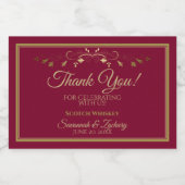 Goud op het Burgundy Maroon Weddenschap Hartelijk Likeurfles Etiket (Enkel label)