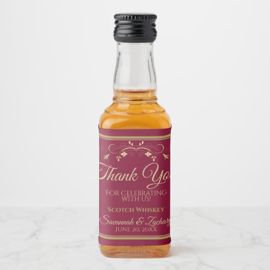 Goud op het Burgundy Maroon Weddenschap Hartelijk  Likeurfles Etiket (Voorkant)