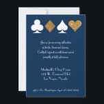 Goud op Navy Blauwe Las Vegas Trouwreceptiekaart Kaart<br><div class="desc">Deze extra informatie-insteekkaart voor trouwuitnodigingen is perfect voor een Las Vegas-viering,  afterparty of receptie en heeft nep-goudglitter en witte kaartspelsymbolen op een marineblauwe achtergrond met volledig gepersonaliseerde tekst. Fijne bruiloft of een eenvoudige vlucht,  alles wat je nodig hebt is liefde en een of twee getuigen!</div>