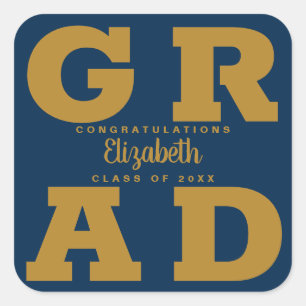 Goud op Navy Blue Bold Graduparty Vierkante Sticker