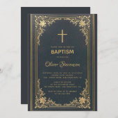  Goud op Navy Blue Elegant Boy Doop Kaart (Voorkant / Achterkant)