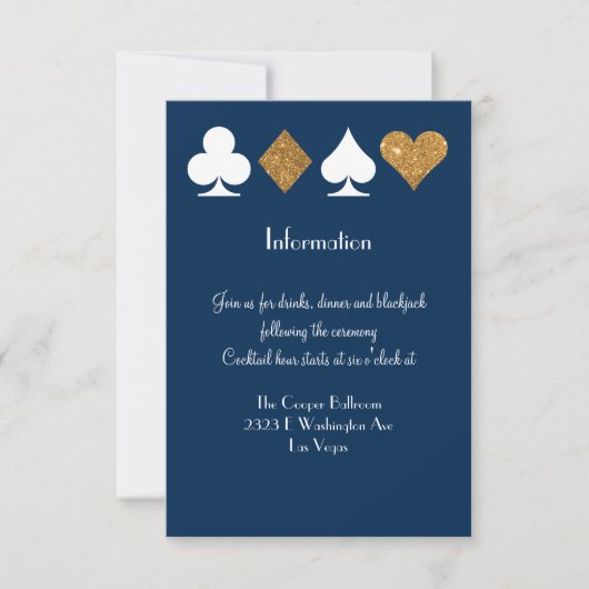 Goud op Navy Blue Las Vegas Bruiloft Info Insert Kaart (Voorkant)