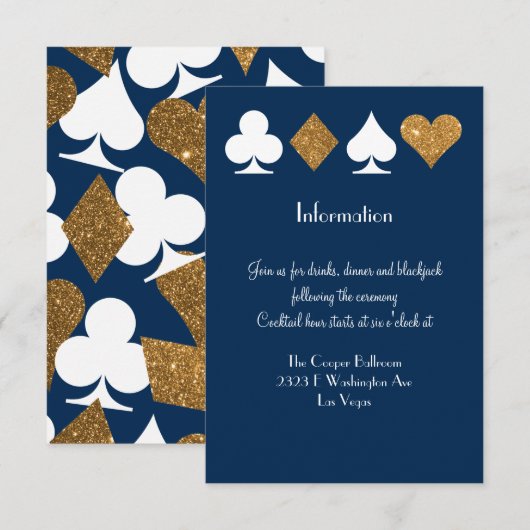 Goud op Navy Blue Las Vegas Bruiloft Info Insert Kaart (Voorkant / Achterkant)