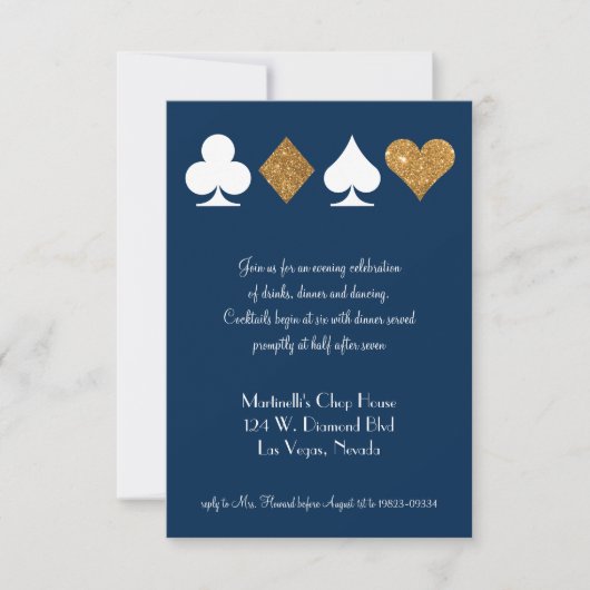 Goud op Navy Blue Las Vegas Wedding Reception Kaar Kaart (Voorkant)