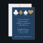 Goud op Navy Blue Las Vegas Wedding Reception Kaar Kaart<br><div class="desc">Deze bruiloft uitnodiging extra informatie ontvangst kaart is perfect voor een Las Vegas viering, na feest of receptie en beschikt over faux gouden glitter en witte kaart pak symbolen op een marine blauwe achtergrond met volledig gepersonaliseerde tekst. Fancy bruiloft of een simpele vlucht, alles wat je nodig hebt is liefde...</div>