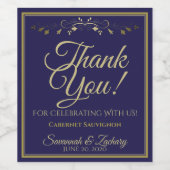 Goud op Navy Blue Wedding Dank je Wijn Etiket (Enkel label)