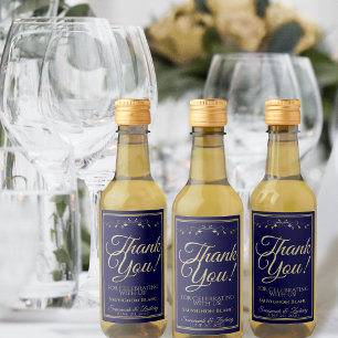 Goud op Navy Blue Wedding Mini Hartelijk dank Wijn Etiket