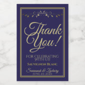 Goud op Navy Blue Wedding Mini Hartelijk dank Wijn Etiket (Enkel label)
