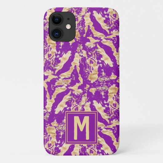 Goud op paars Chic marble Stylish Custom Monogram Case-Mate iPhone Case (Achterkant)