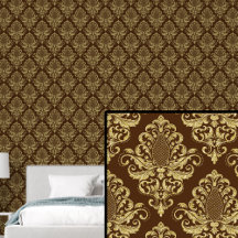 Goud op Rich Brown Classic Damask Pattern