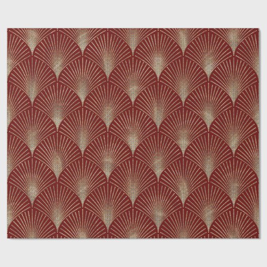 Goud op rode geometrische ArtDeco-patroonwand P Cadeaupapier (Vlak)