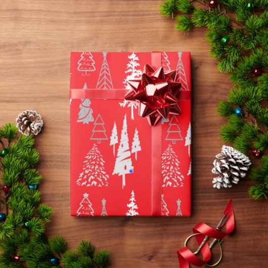 Goud op rode kerstbomen inpakpapier (Feestdagen Geschenken)