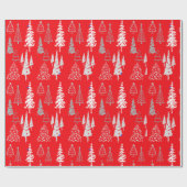 Goud op rode kerstbomen inpakpapier (Vlak)