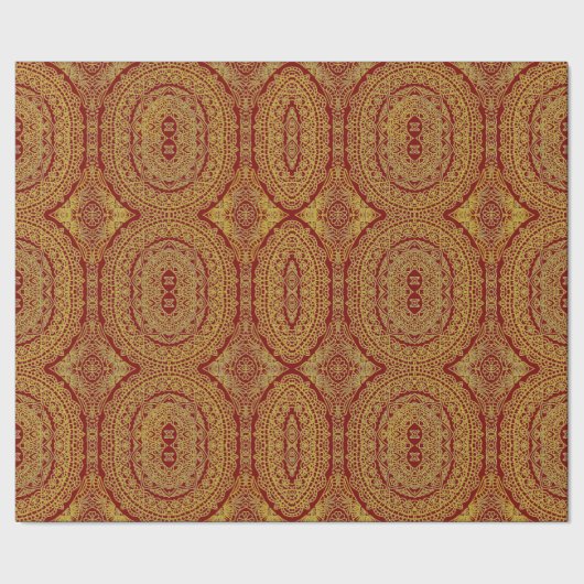 Goud op rode mandala Print Elegant inpakpapier (Zoom)