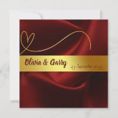 Goud op rode zijde gepersonaliseerde bruiloft uitn kaart (Voorkant)