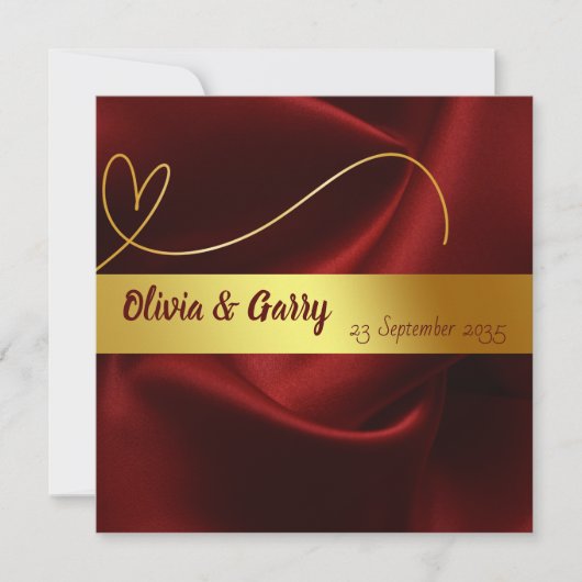Goud op rode zijde gepersonaliseerde bruiloft uitn kaart (Voorkant)