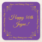 Goud op Royal Paarse verjaardagsfeest Kartonnen Onderzetters (Voorkant)