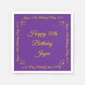 Goud op Royal Paarse verjaardagsfeest Servet (Voorkant)