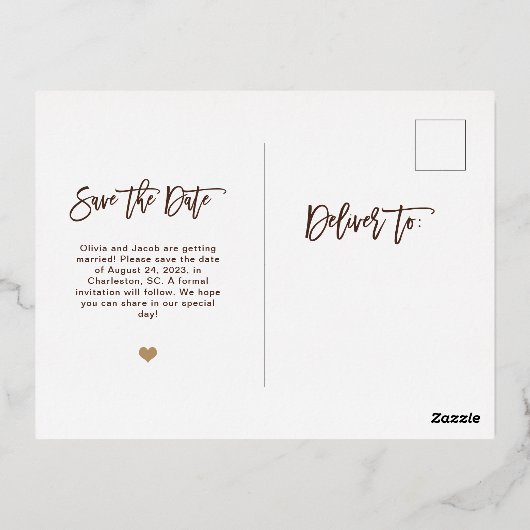 Goud op Rustic Wood look and Heart | Datum opslaan Folie Uitnodiging Briefkaart (Achterkant)