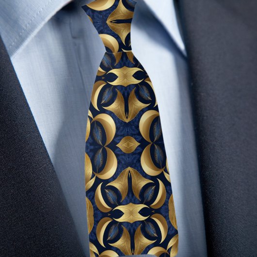 Goud op Saphire Bold Pattern Stropdas