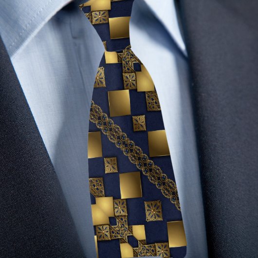 Goud op Saphire Slanted Argyle Pattern Stropdas