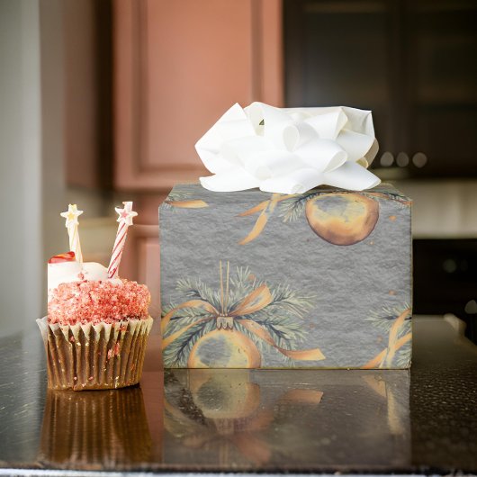 Goud op Steel Grey Christmas Tree Bulbs Ornamenten Cadeaupapier