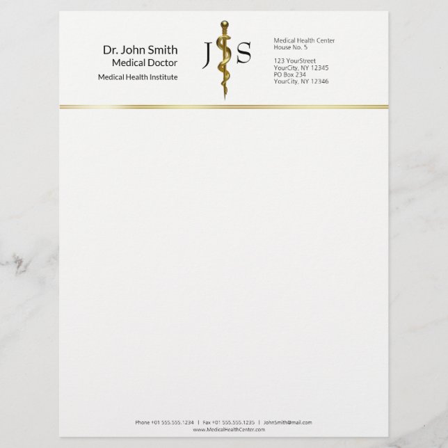 Goud op White Classy Rod van Asclepius Medical Briefhoofd (Voorkant)