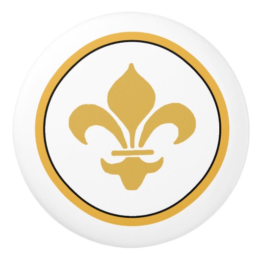 Goud op White Fleur de Lis Keramische Knop (Voorkant)